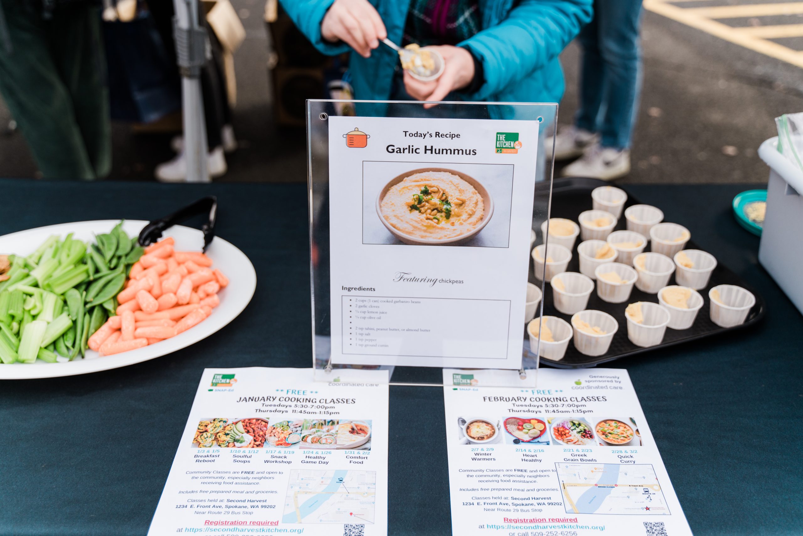 Hummus samples offered at a Mobile Market event